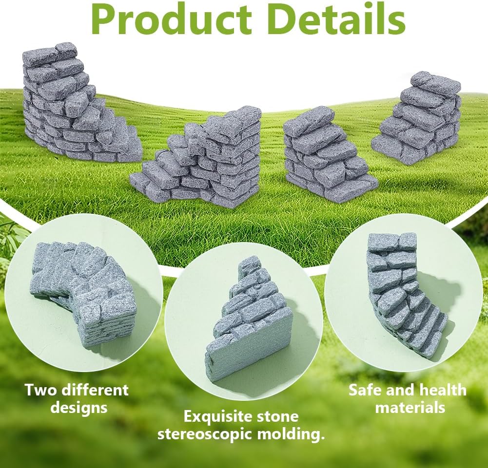 LIGREAT 6 Pcs Miniature Stone Steps, Mini Garden Figurines Fairy Garden Ornament Resin Bridge Stair Stone for Microlandscape Landscaping Yard Bonsai Decor Accessories