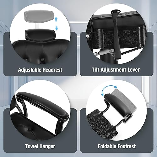 Miniatura 6 de Silla de peluquero resistente Vintage Recline hidráulica 360 giratoria profesional silla salón belleza spa champú equipo