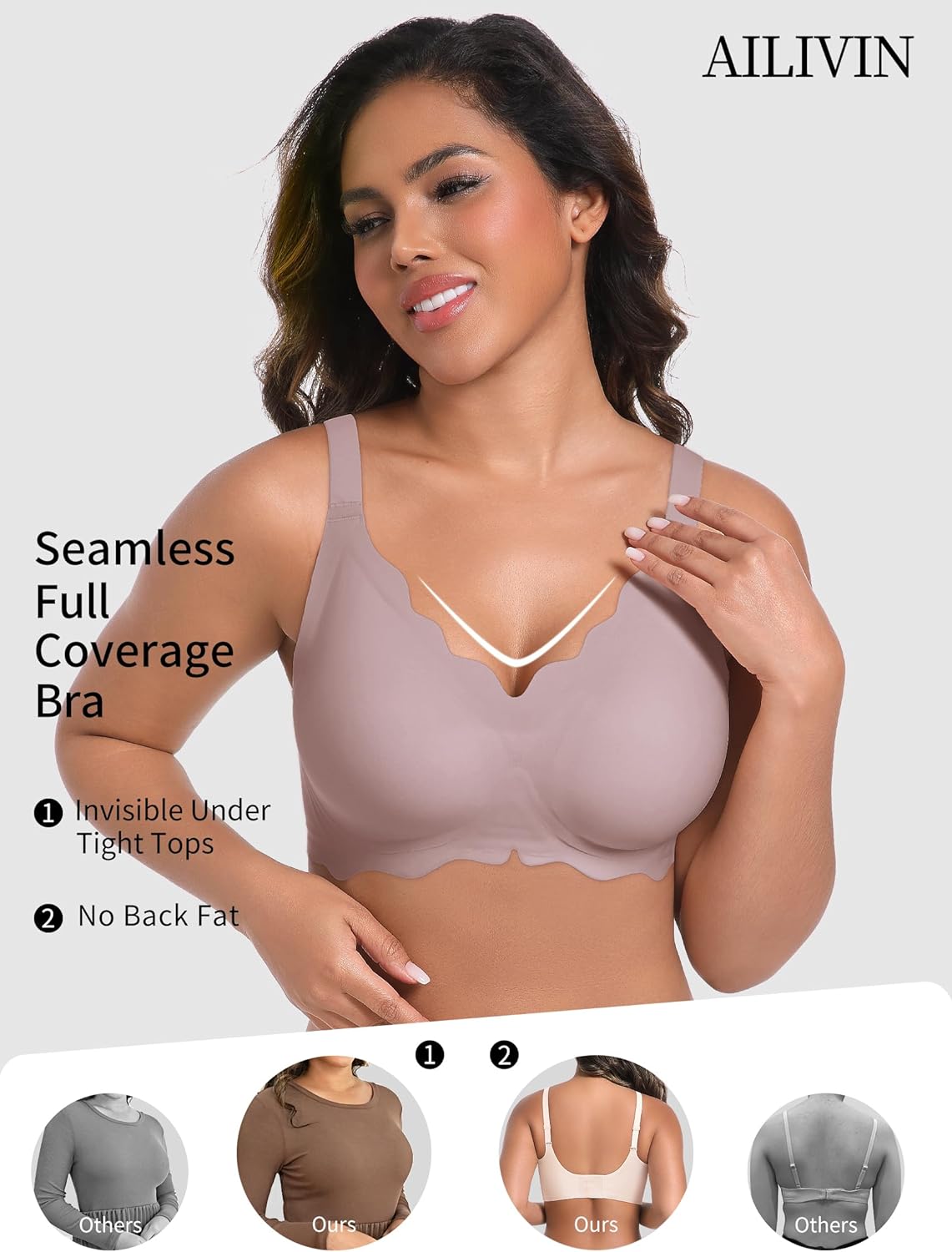 AILIVIN Women's Seamless Bras Wireless Scalloped Push Up Bras Soft No Underwire Comfort Full Coverage Bralettes - Image 5