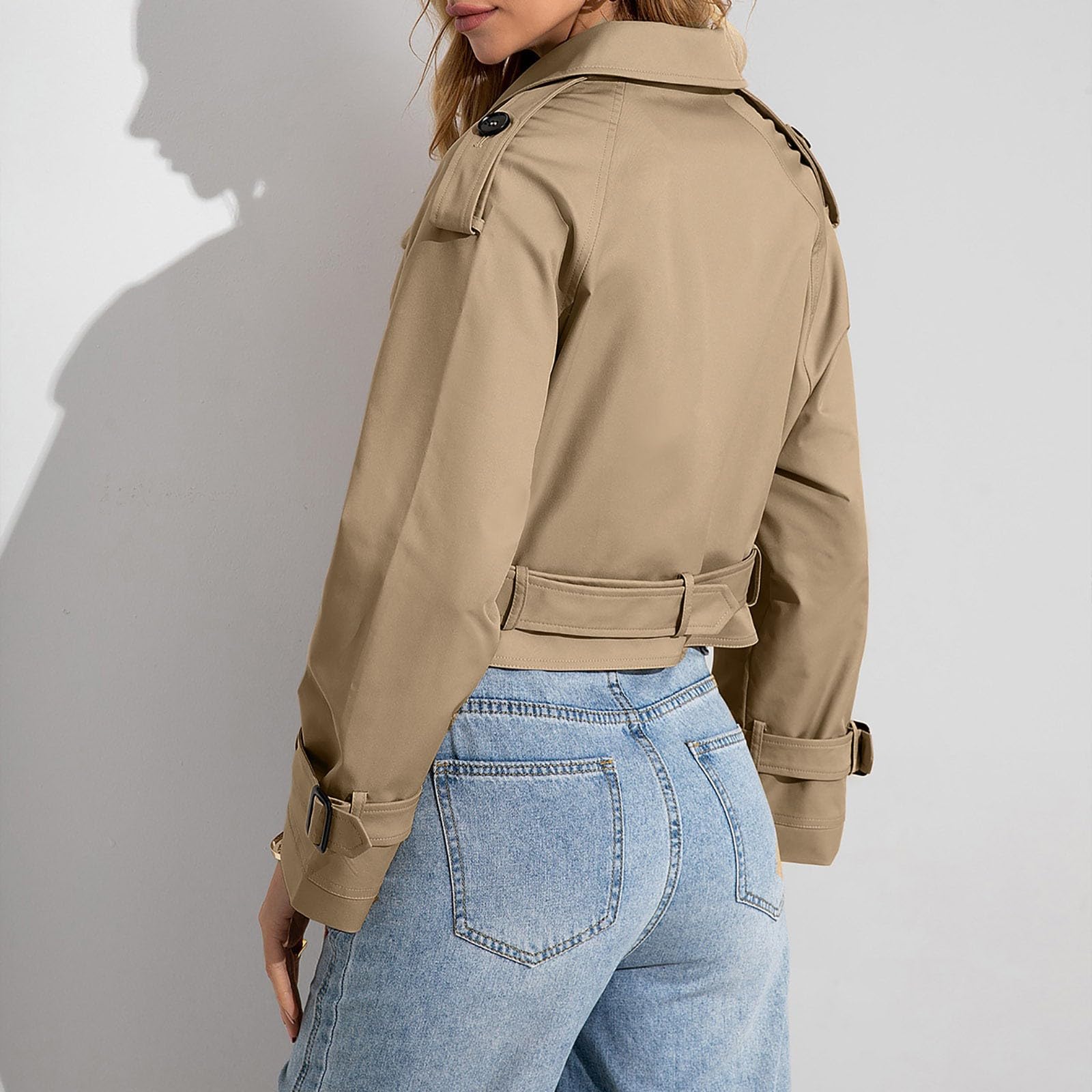 Genérico Gabardina Corta Mujer Trench Abrigos Elegante Chaqueta Primavera Talla Grande Cazadoras Ropa Casual Gabardinas Otoño Invierno De Entretiempo con Bolsillo Abrigo
