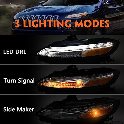 Miniatura 2 de FIONE Luz diurna DRL para Jeep Cherokee 2014 2015 2016 2017 2018 LED luces intermitentes antiniebla par lado conductor y pasajero