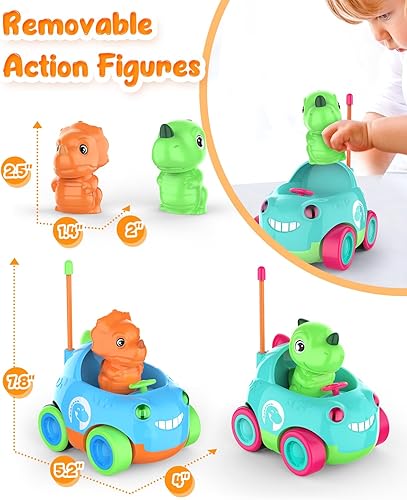 Miniatura 7 de Auto a control remoto para niños pequeños, dos autos RC de dibujos animados para niños pequeños, juguetes de dinosaurio para niños de 3 a 5 años,