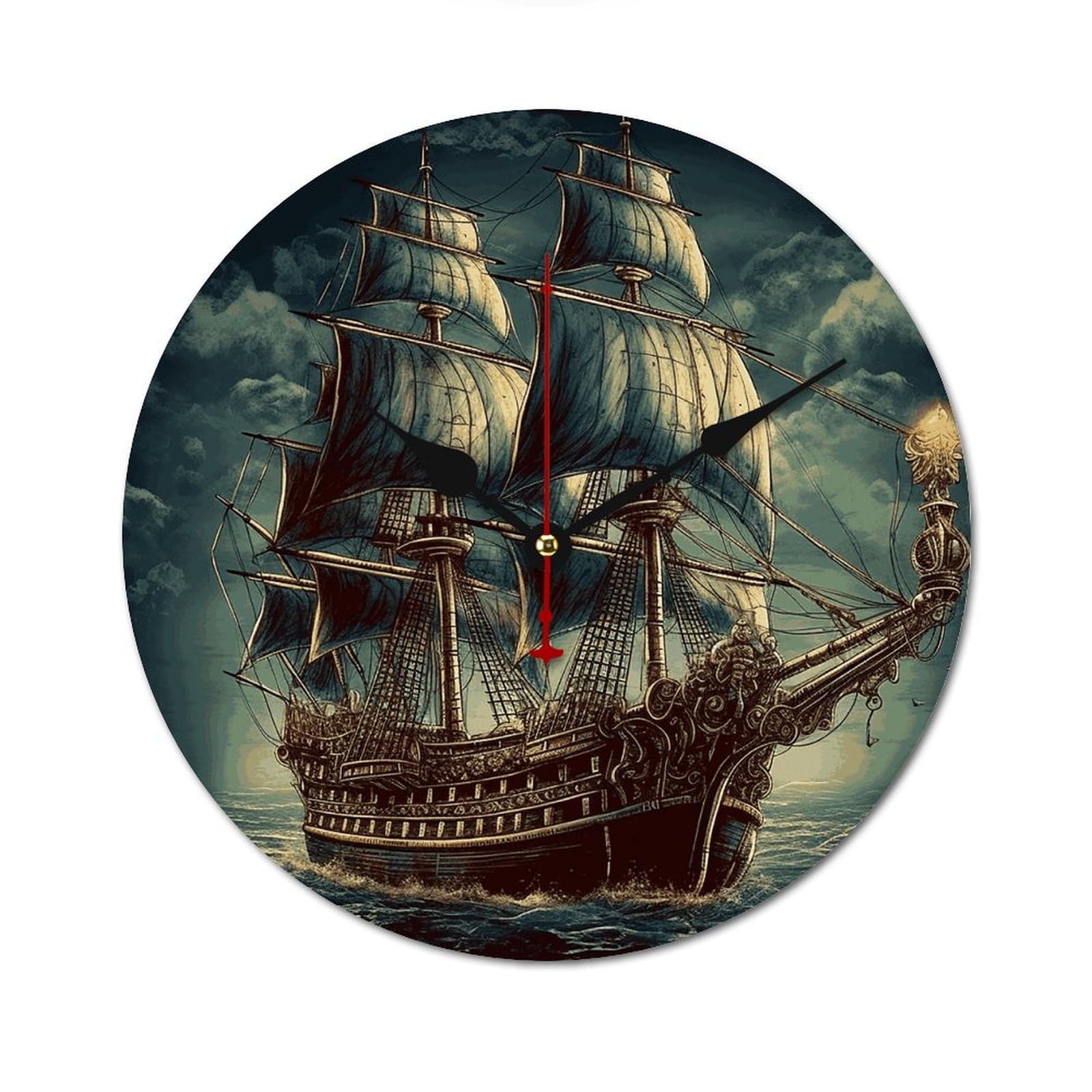 Horloge vintage bateau pirate en bois pour décorer la chambre d'enfant et bureau