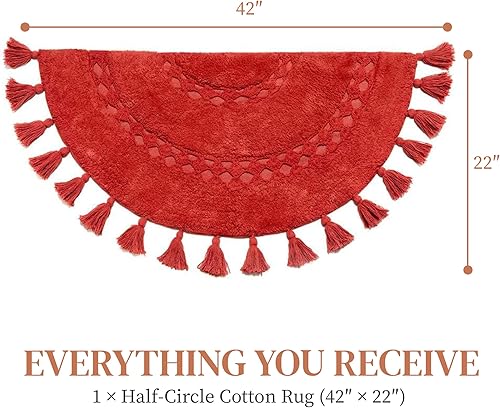 Miniatura 2 de Alfombra bohemia para baño, tapete de algodón medio círculo con inserto de ganchillo y borlas, tapete bohemio decorativo antideslizante para baño,