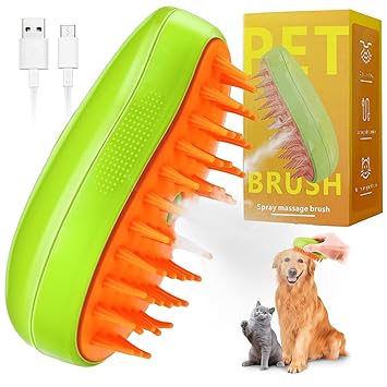 TOGETDREAM 3 in 1 Cat Steam Brush Cat Grooming Brush Self-Cleaning Electric Steam Brush Massage Brush for Removing Hair