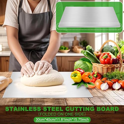 Miniatura 4 de Tablas de cortar de acero inoxidable con borde para cocina, tabla de cortar de metal, tabla de cortar grande de mostrador para carne, frutas,