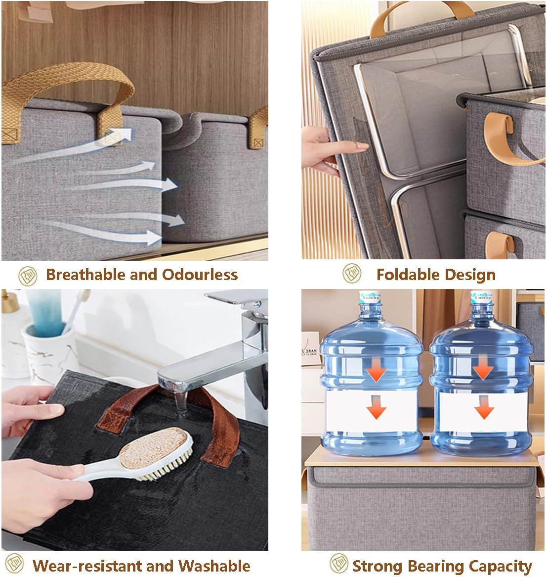 4PCS Foldable Storage Box with Lid - Extra Large Fabric Closet Organizer for Clothes, 18.5x11x7.9 Inch Canvas Bin, Collapsible Design for Bedroom, Shelf, Closet, Underbed (Grey)