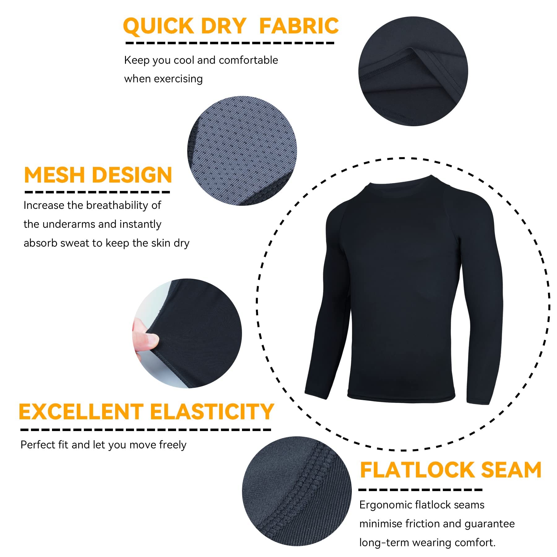 AMZSPORT 2 Pezzi Maglia Compressione Uomo Maglietta Termica Manica Lunga Maglie Sportiva Shirts Traspirante da Asciugatura Rapida Camicia Fitness Palestra