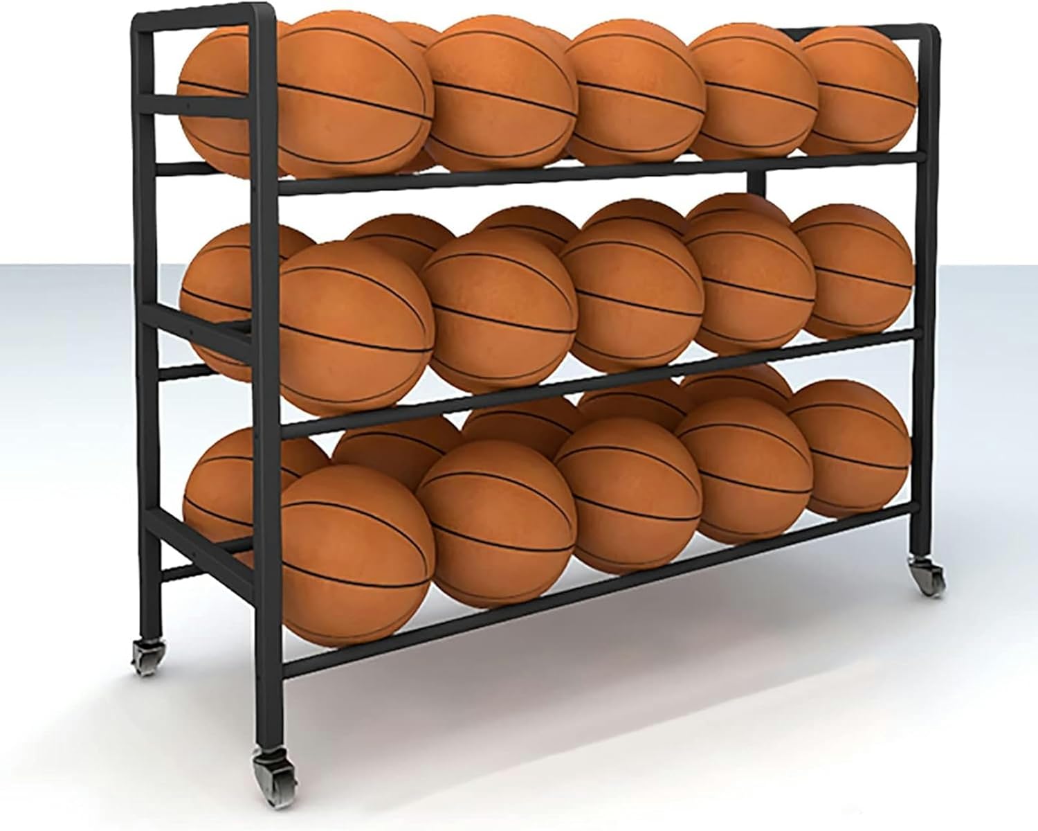 Black Heavy Duty Ball Storage Organizer Cart Floor-Standing, 3/4 Tier Basketball Rack Holder On Wheels, Double-Sided Balls Display Stand for Nursery School~/