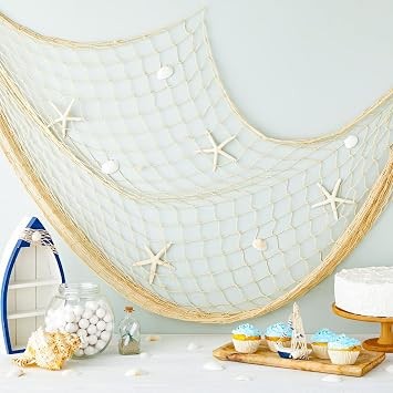 BLUE PANDA Fishing Net Decoration - 79 x 60 in, Beige - Beach & Nautical Wall Decor Backdrop for Party Decoration & Photo Booth - Tiki Bar Net for Coastal Decor