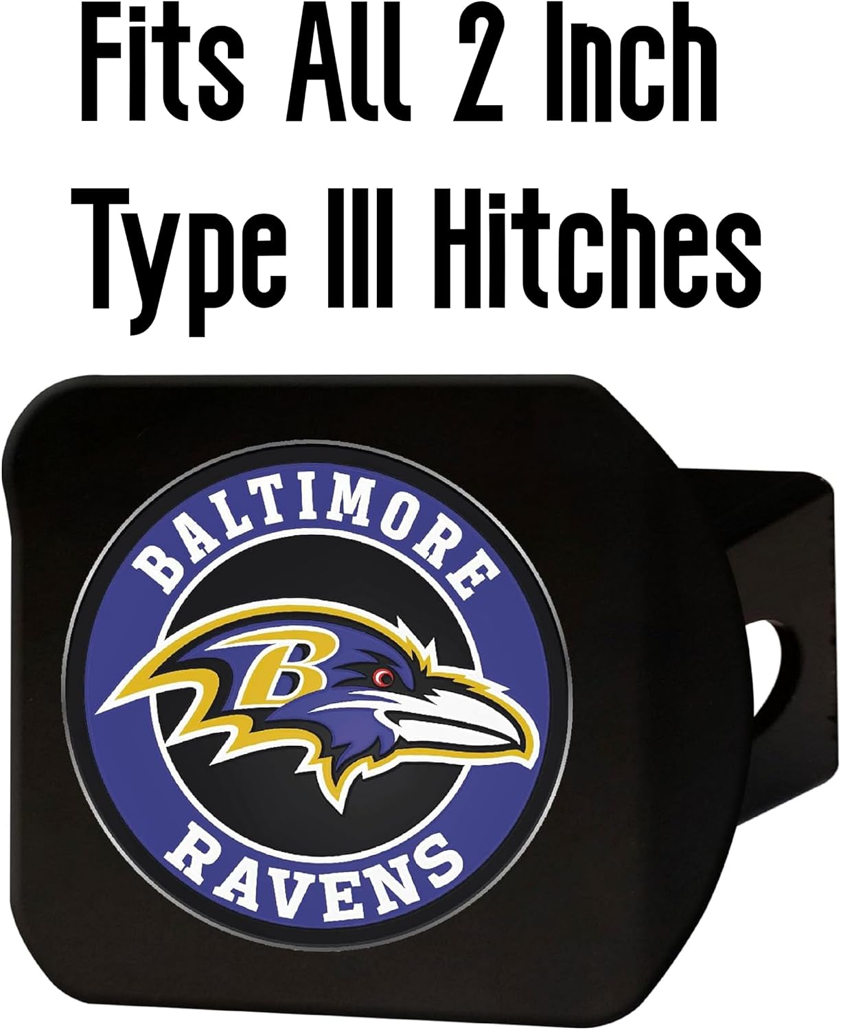 Baltimore Ravens NFL Black Metal Hitch Cover with 3D Colored Team Logo by FANMATS - Unique Roundel Molded Design – Easy Installation on Truck, SUV, Car or ATV - Ideal Gift for Die Hard Football Fans
