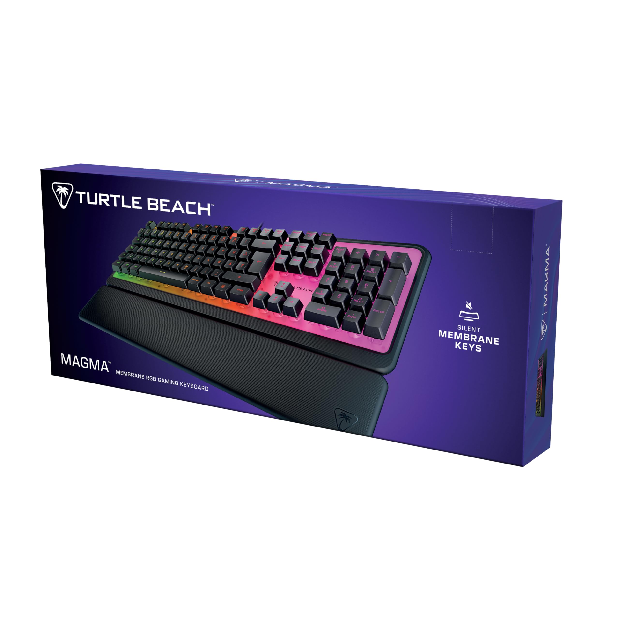 Turtle Beach Magma Membrana RGB Keyboard do gier z klawiszami membranowymi, zaawansowana ochrona przed duchem, konfigurowalne oświetlenie RGB, odłączana podstawka pod dłonie - czarna
