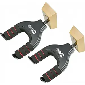 RockJam Paquete de dos - Colgador de guitarra universal para montar en la pared, base de madera, acústico, eléctrico, bajo