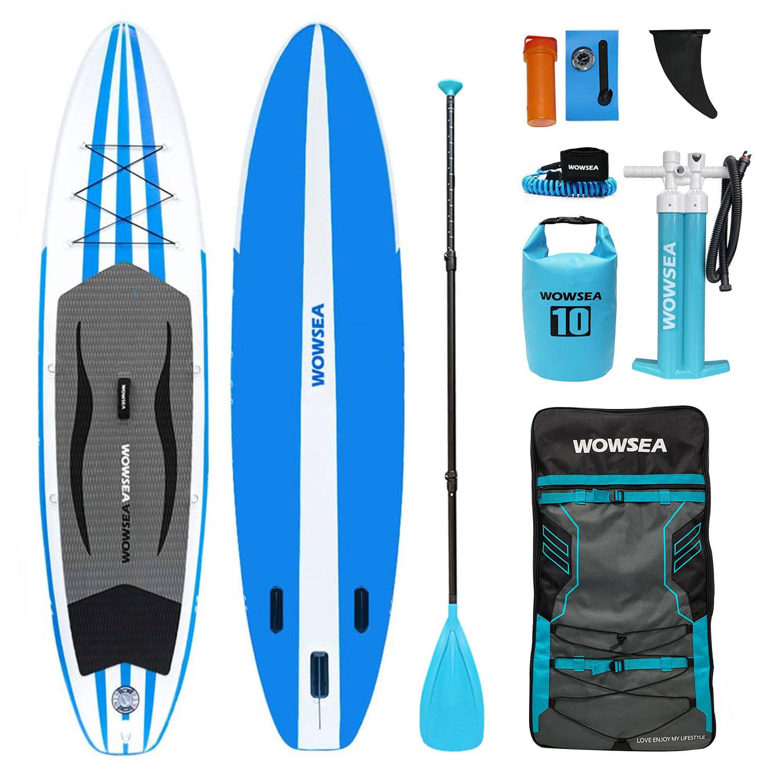 WOWSEA Surfboard, Enduring & Stable Touring SUP Board, Leisure and Family Time with Paddle, Backpack, Handpump and Ankle Leash