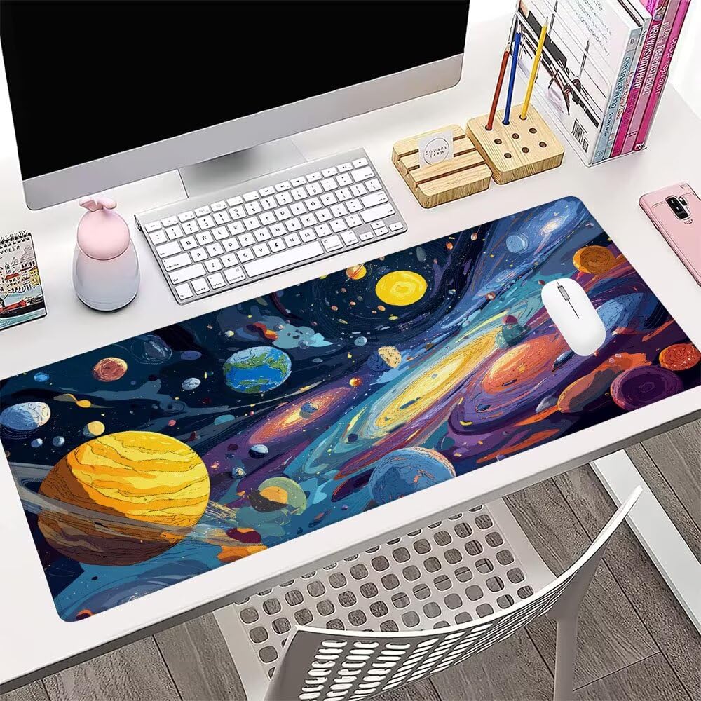 Podkładka pod mysz XXL kolorowa podkładka pod mysz do gier na biurko akcesoria do klawiatury podkładka pod mysz gwiaździste niebo szeroka mata do gier 1400 x 600 x 3 mm z gumową podstawą, przeszyte