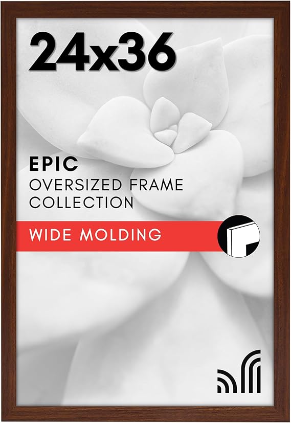 Americanflat 24x36 Poster Frame with Polished Plexiglass - Wide Picture Frames Made of Engineered Wood for Vertical or Horizontal Wall Display - Epic Collection - Mahogany