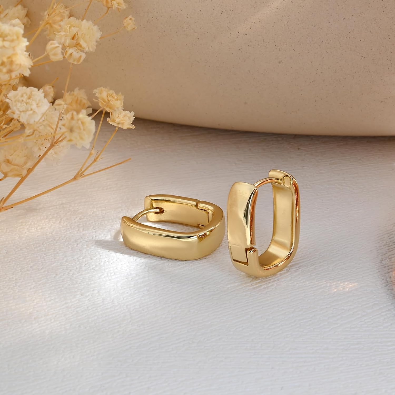 Small 14K Gold Plated Hoop Chunky Huggie Square Simple Earrings Geometric Tiny Little Earrings Jewelry for Office Women - Image 6