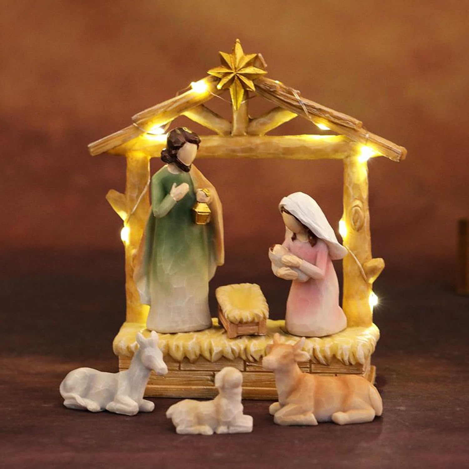Christmas Nativity Scene, Jesus Set for Holiday Display, 12 Piece Holy Family Statues with Stable Figurines, Indoor Decorations for Home Bedroom Fireplace School Bookshelf Party