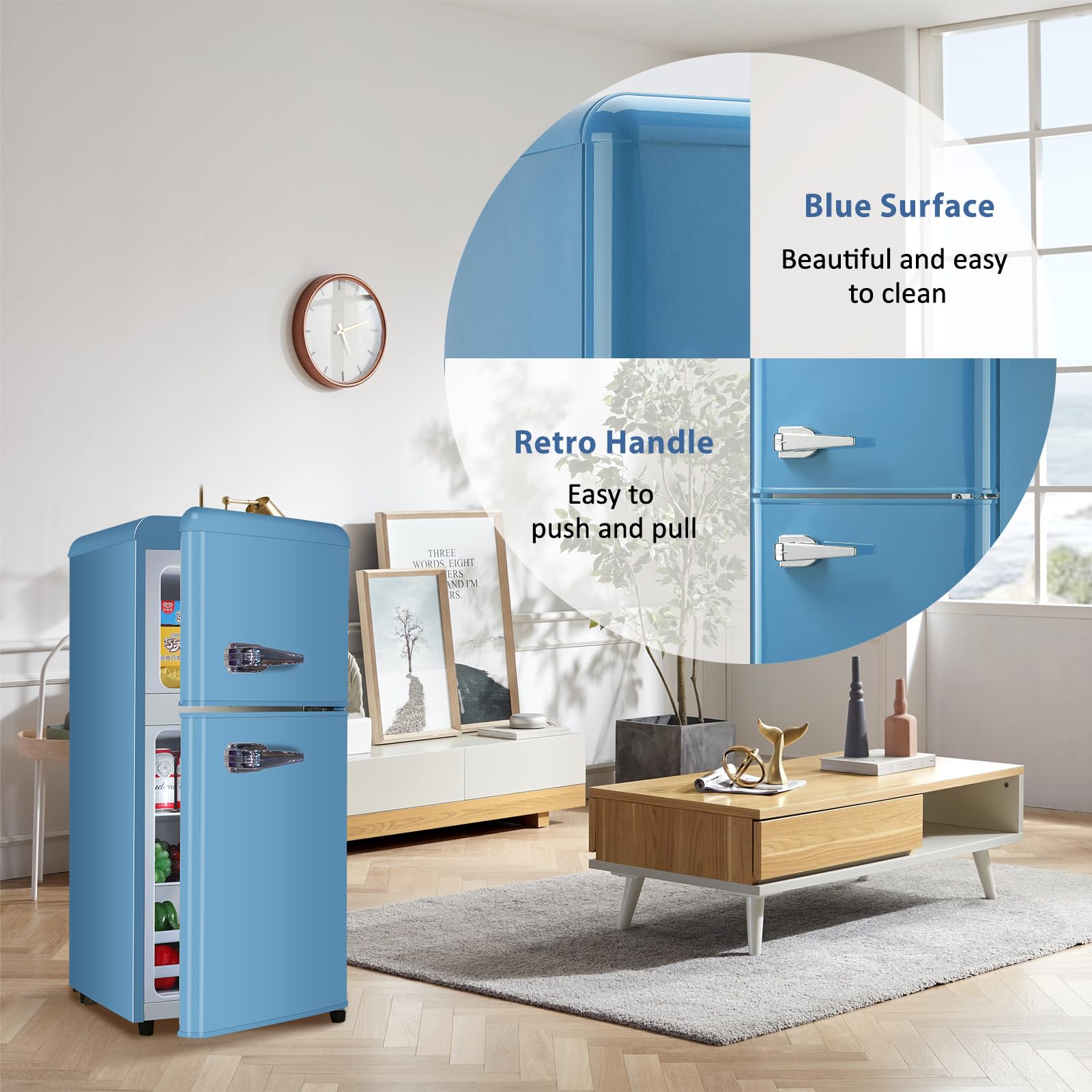 Axutl Retro Mini Fridge Refrigerator With Freezer Bedroom Dorm Blue 3.5 Cu.Ft Compact Small For RV Apartment 2-Door Design on Fridge.com - View 5
