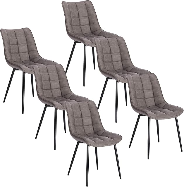 WOLTU Dining Chairs Set of 6 pcs Kitchen Counter Chairs Lounge Leisure Living Room Corner Chairs Dark Grey Faux Leather Reception Chairs with Backrest and Padded Seat