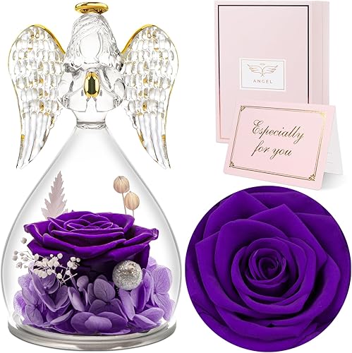 Figuras de ángel de rosas para mujeres regalos de ángel de cristal real preservado para su abuela mamá figuras de ángeles regalos únicos de San