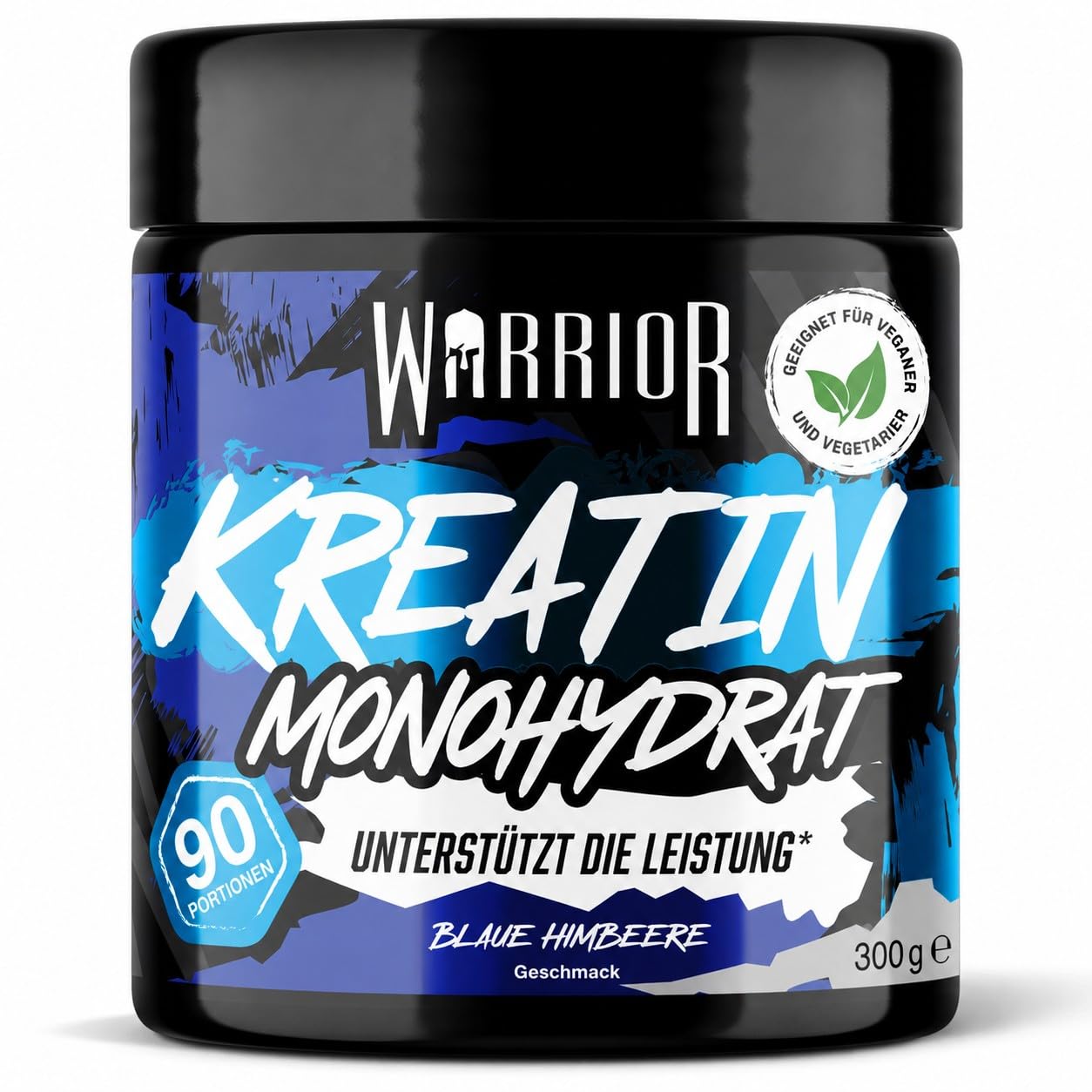 Warrior Creatin Monohydrat Pulver 300 g, Kreatin Vegan – Blaue Himbeere 3 g pro Portion, 90 Portionen, mikronisiert, angenehmer Geschmack, laborgeprüft, für Kraft, Muskelaufbau & Ausdauer