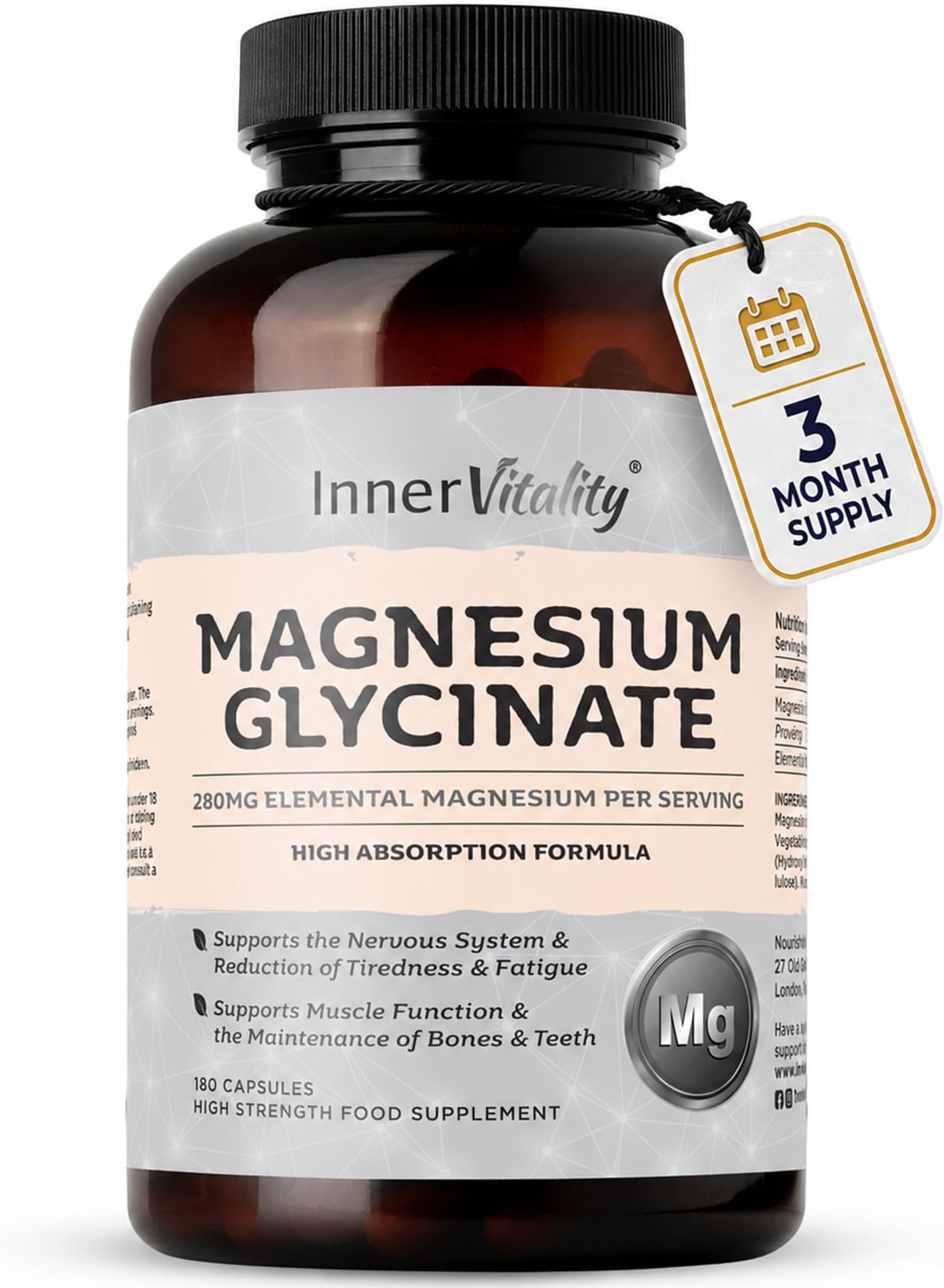 Magnesium Glycinate 180 Capsules (3 Month Supply) 280mg Elemental Magnesium