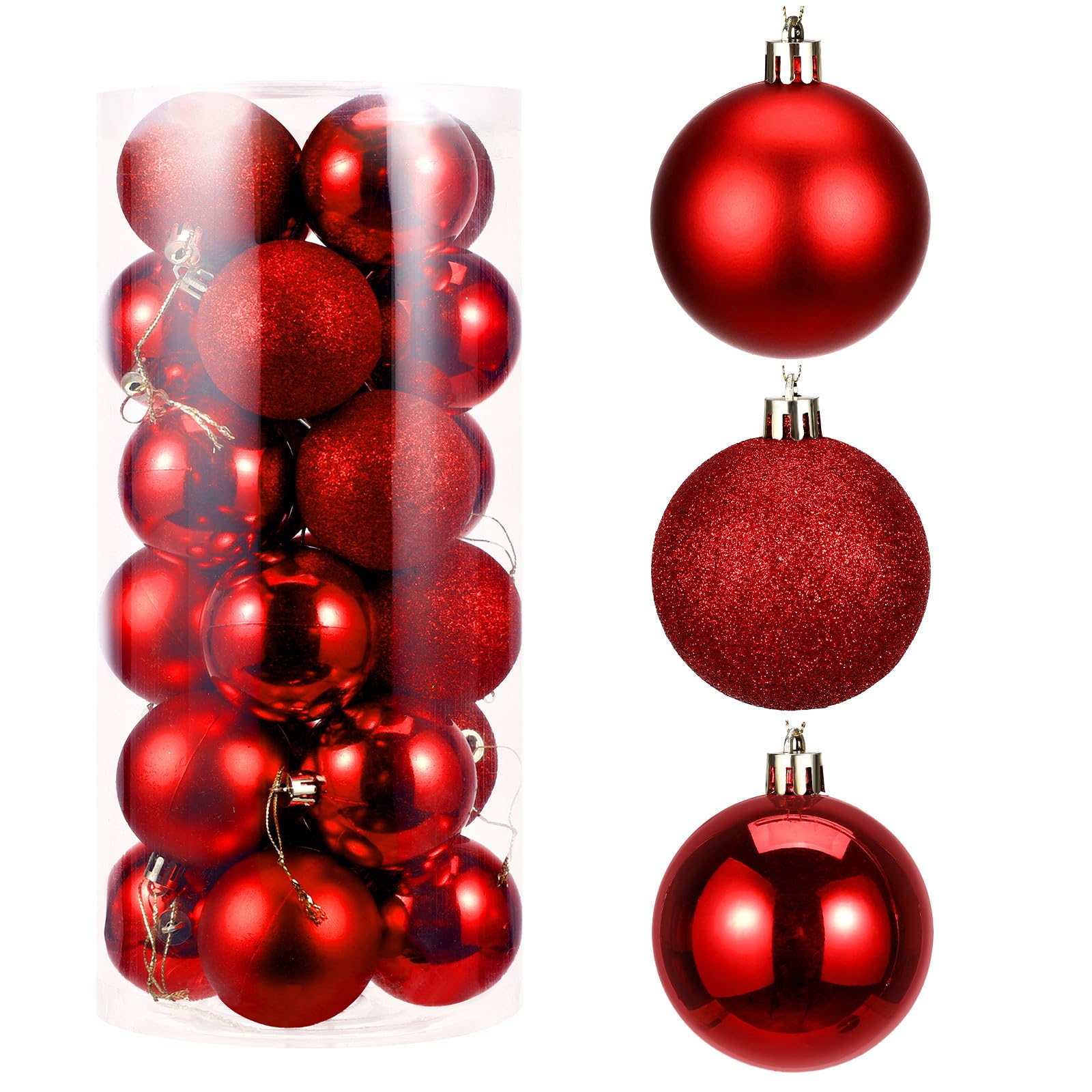 Housoutil 24 Pcs Weihnachtskugeln mit Glänzendem Plattierungsdesign Rote aus Kunststoff als Christbaum Anhänger für Weihnachtsbaum und Festliche Dekoration im Zuhause und Büro
