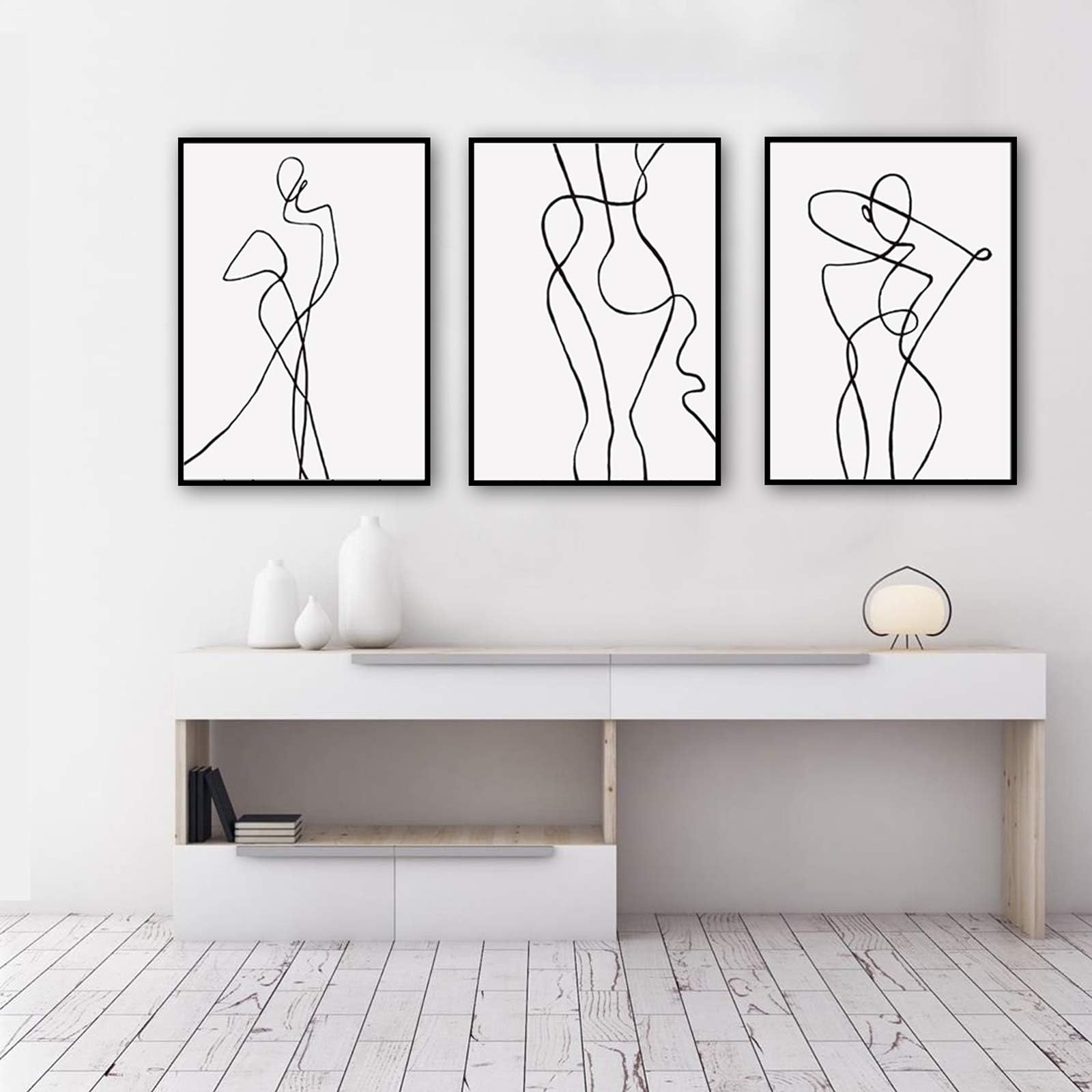 bpa Female Wall Art Line Drawing Girl Print Minimalist Wall Art Simple Fashion Poster Women Flower Leaf Body Sketch Black White Canvas Painting Aesthetic Canvas Prints 16x24inchx3 Unframed