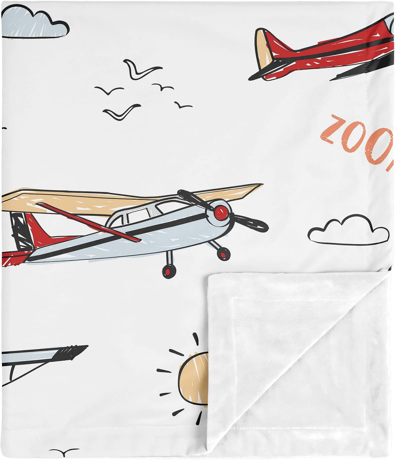 Sweet Jojo Designs Vintage Airplane Boy Blanket Receiving Security Swaddle for Newborn Toddler Nursery Car Seat Stroller - Grey Yellow Orange Red White Blue Airplanes Air Plane Transportation Clouds