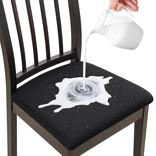 YISUN Fundas de Asiento para Silla Set de 6, Fundas para Comedor Impermeables, Fundas de Asiento de Jacquard Elásticas Extraíbles y Lavables para