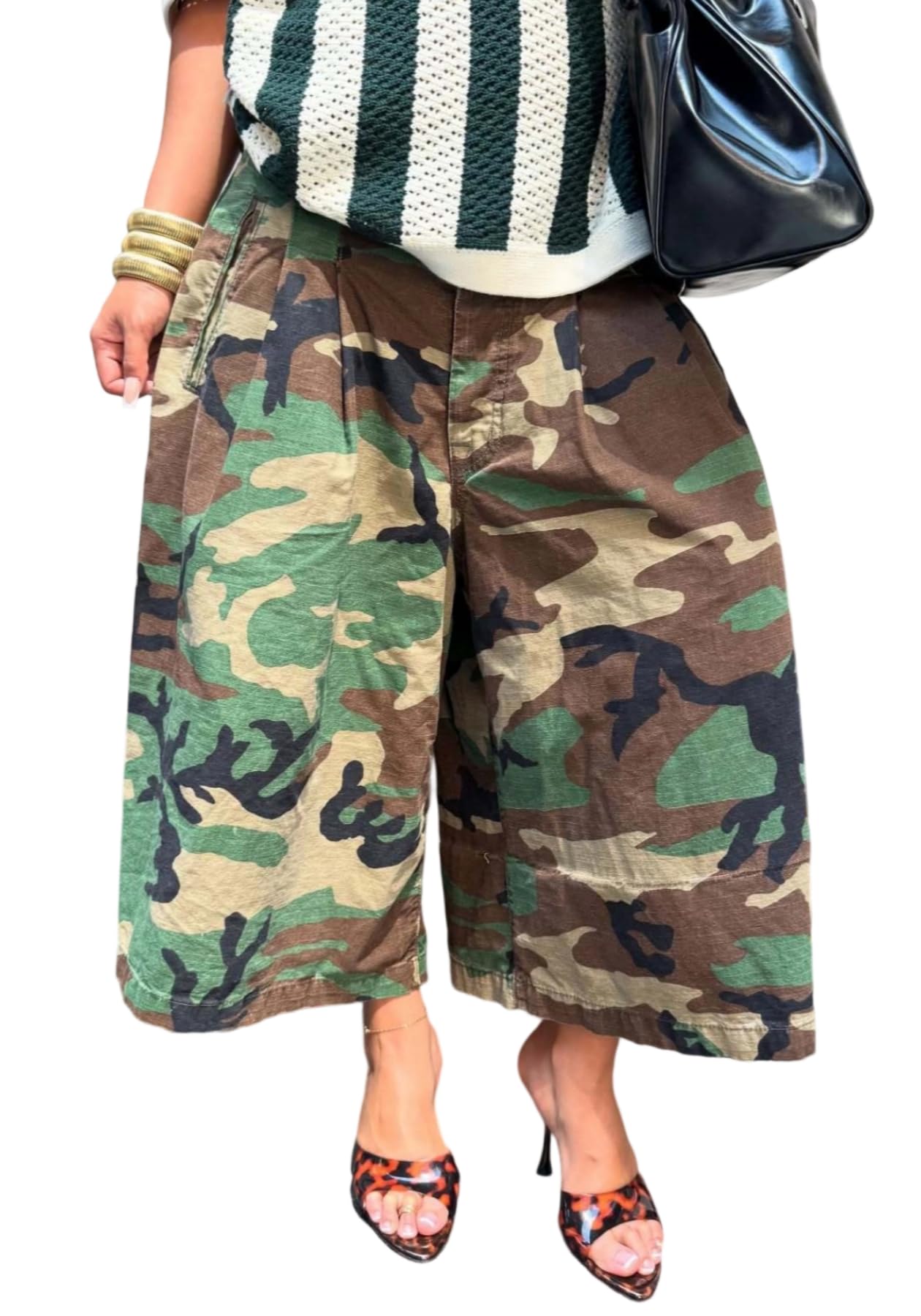 Unybwonn Women Baggy Cargo Jeans Camo Army Fatigue Wide Leg Harem Cropped Denim Pants Plus Size Camouflage Jean