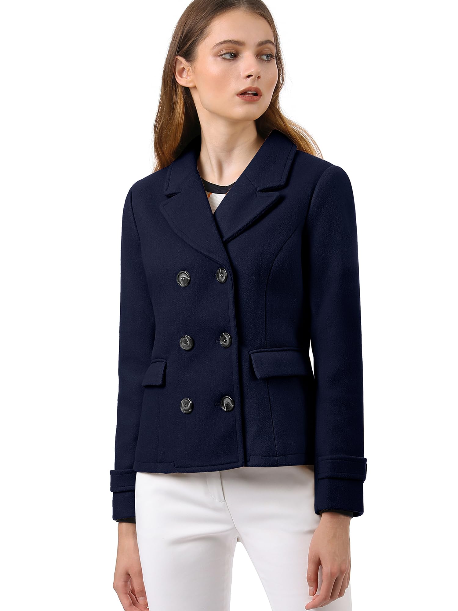 Allegra K Cappotto Di Pisello Cappotto di pisello Donna | Completamente foderato, cappotto da lavoro, trench corto