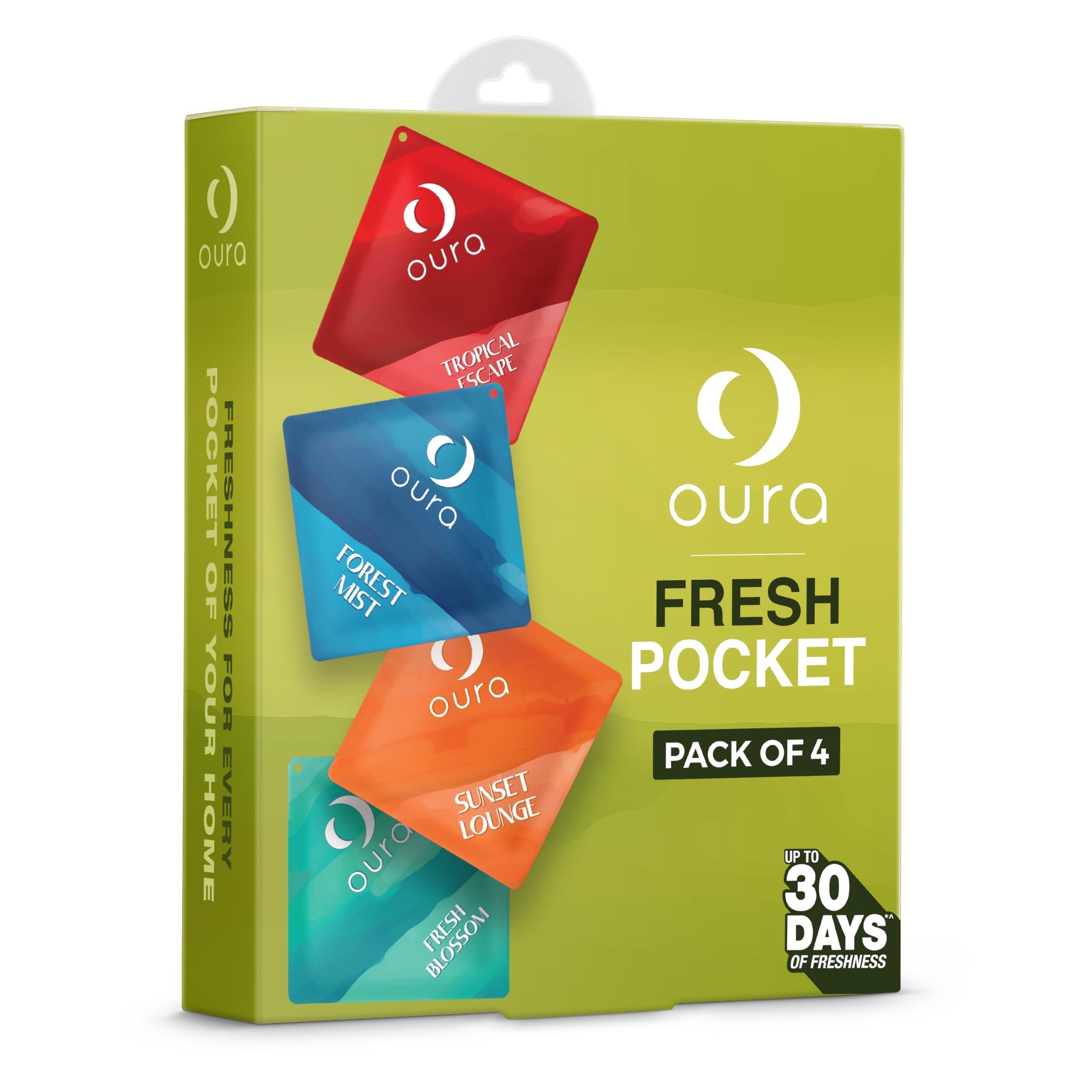 Oura Fresh Pocket Bathroom Air Freshener, Assorted Fragrances, 30 Days Freshness, Hanging, Pack of 4-image-4