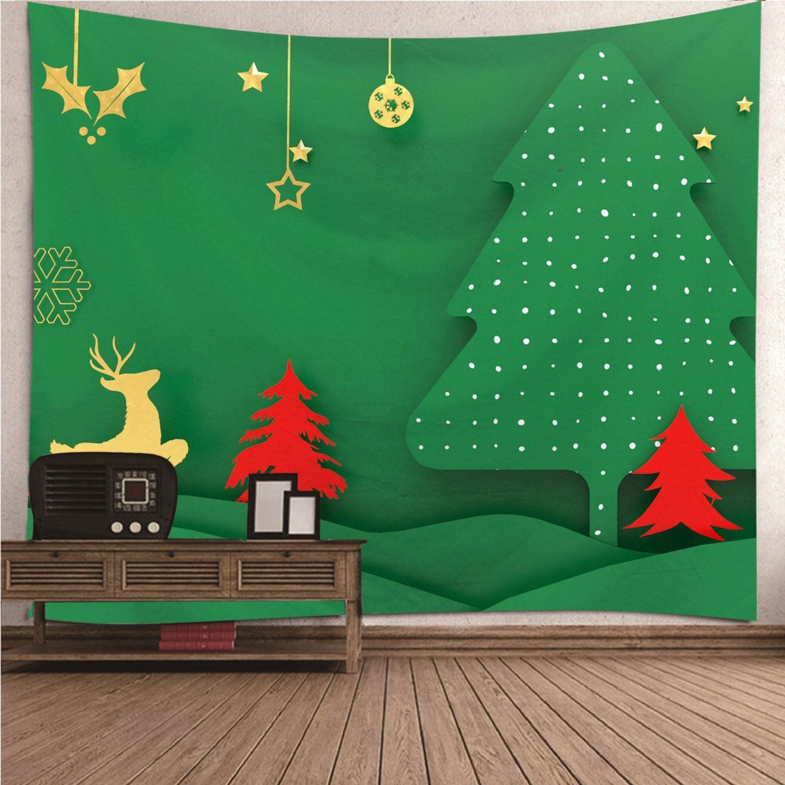 Natale Addobbi Room Tapestry Albero di Natale per Soggiorno Camera da Letto Dormitorio Murale Decorazione,Festa Sfondo, 200x200CM