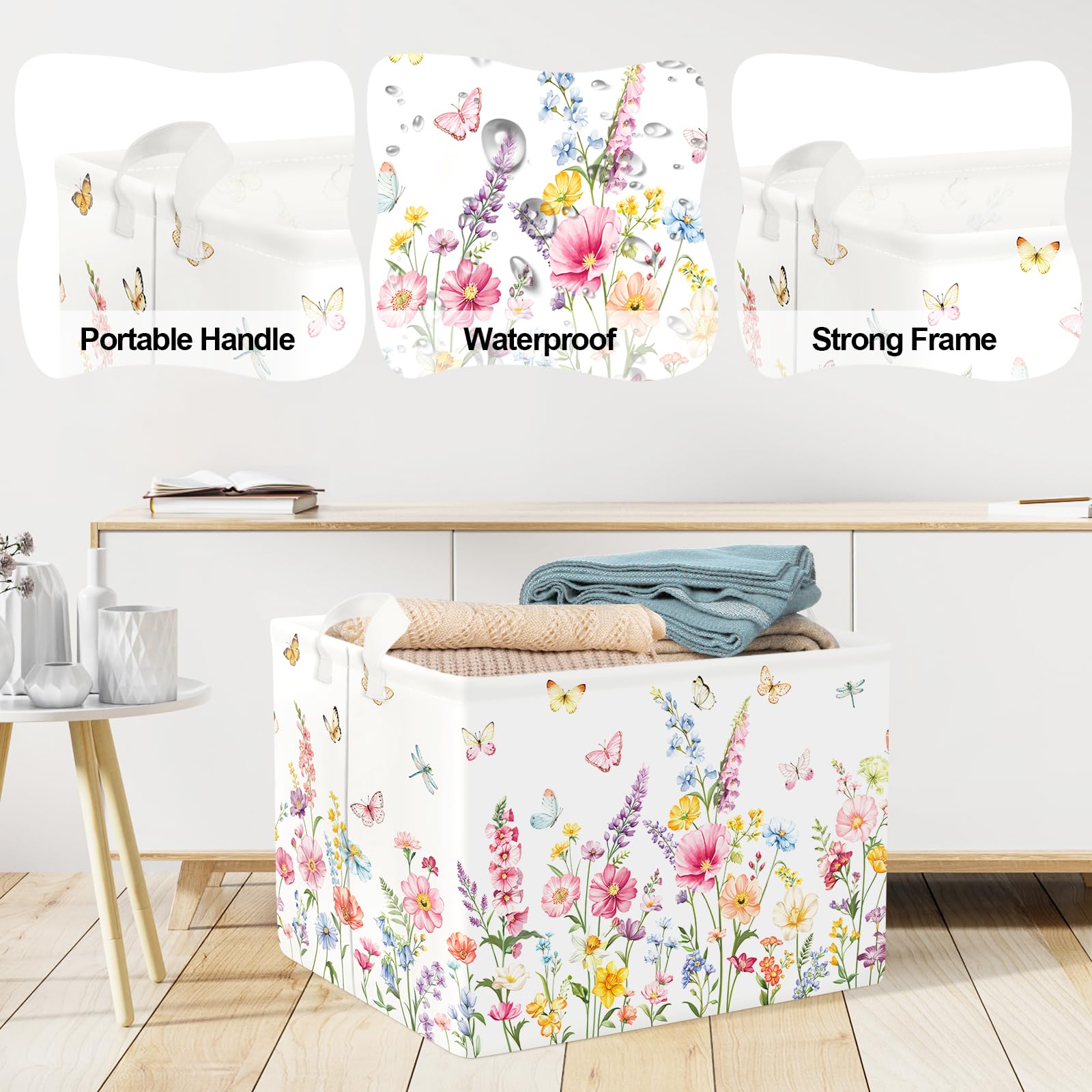 Clastyle Flower Laundry Hamper Collapsible Clothes Kids Storage Basket Waterproof Baby Women Girls Toy Box for Nursery Room Butterflies - Image 4