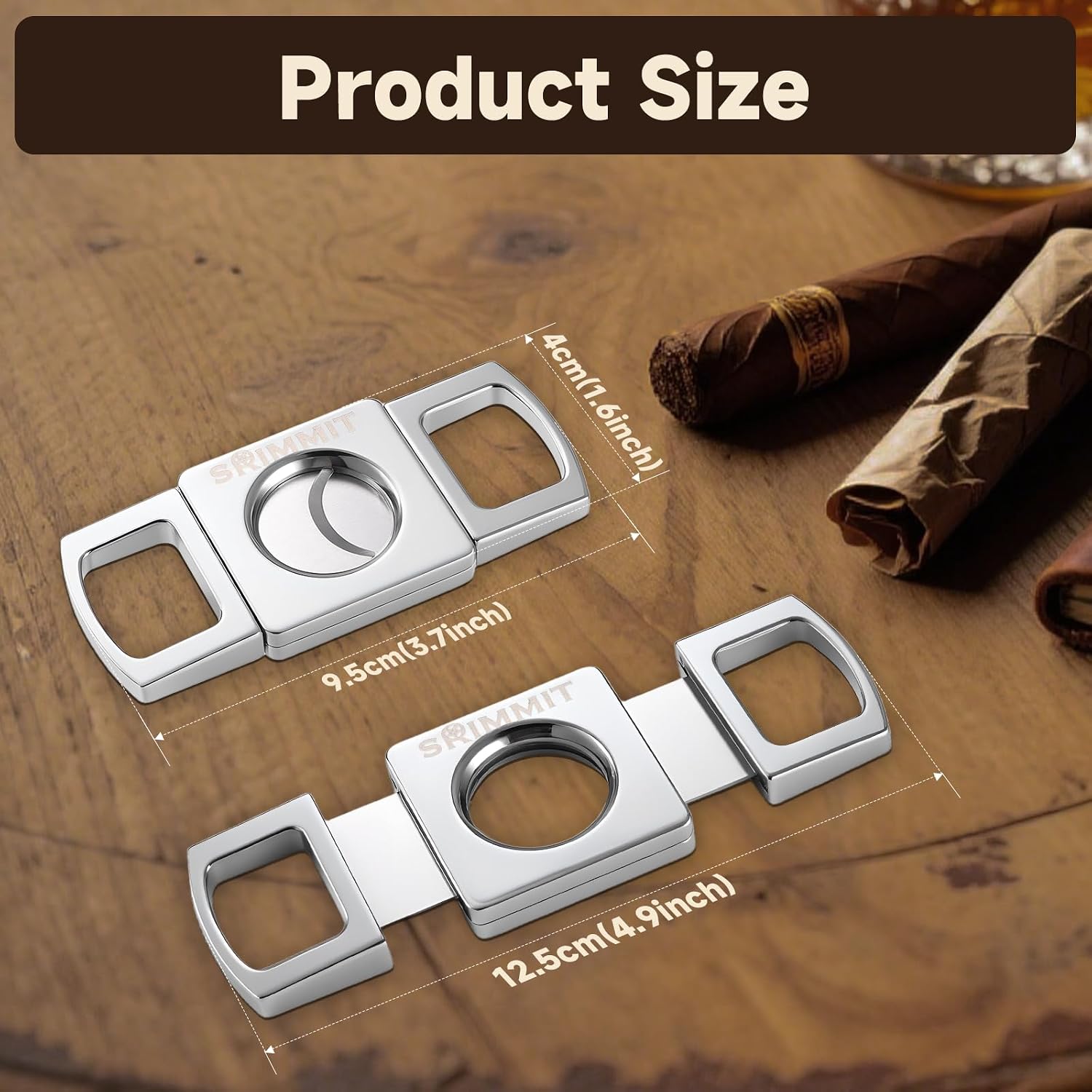 Cigar Guillotine Cutter,Stainless Steel Double-Edged Cigar Cutter with Finger Rings,26mm Diameter Hole Fits Almost All Cigar Sizes,Cigar Clipper,Ideal Cigar Accessories Gift for Men (Classic Silver)