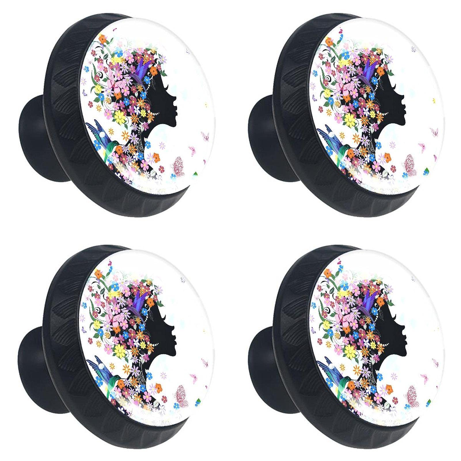 Boutons de tiroir en verre floral lot de 4 poignées multicolores pour meuble de cuisine