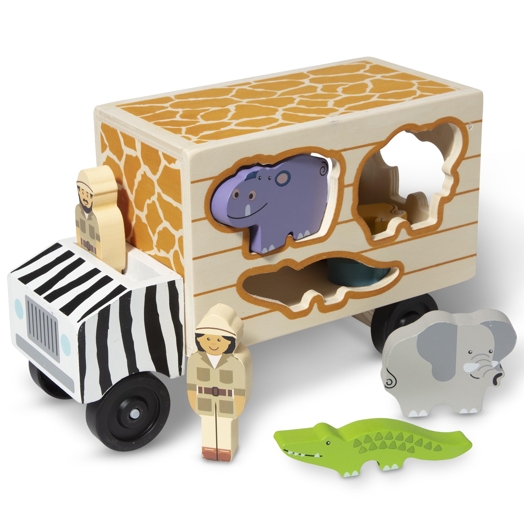 Animal Rescue Shape-Sorting Truck - Wooden Toy With 7 Animals and 2 Play Figures For Boys
