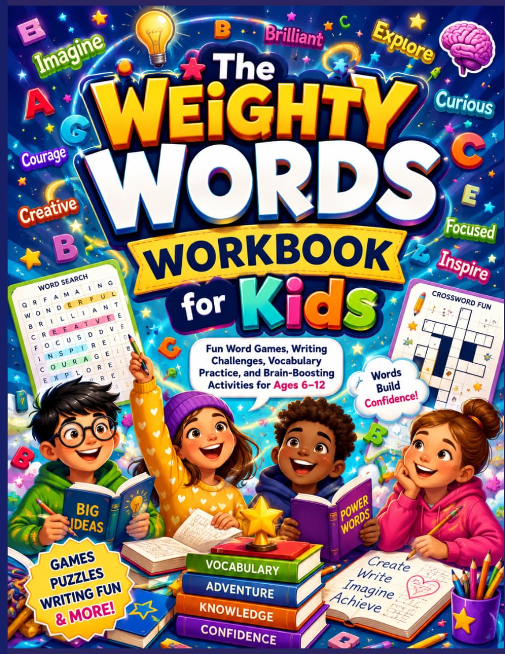 THE WEIGHTY WORDS WORKBOOK FOR KIDS: Fun Word Games, Writing Challenges, Vocabulary Practice, and Brain-Boosting Activities for Ages 6-12