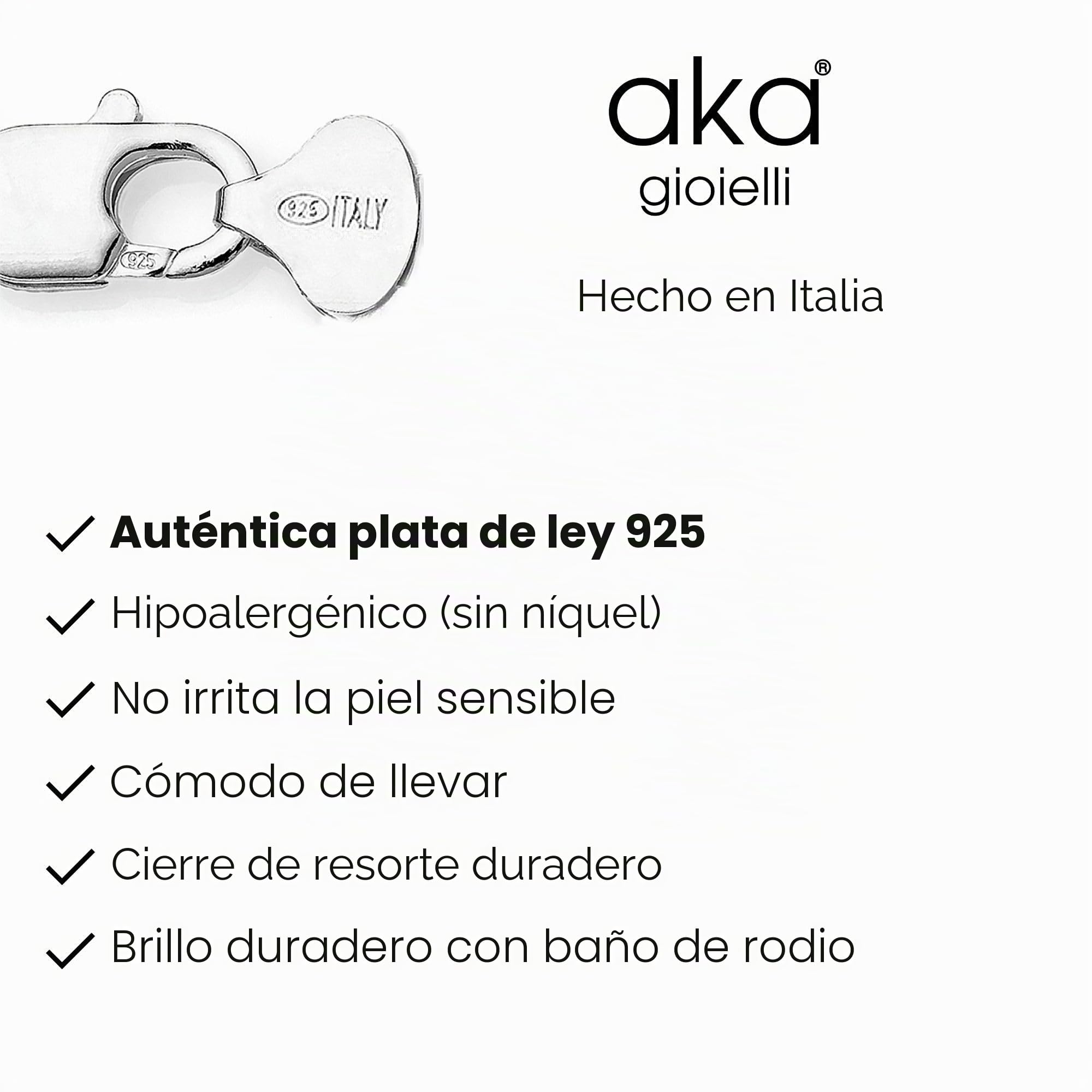 AKA Gioielli - Cadena Plata Hombre Mujer 3mm Plata de Ley 925 Rodio, Collar Hombre Italiano de Eslabones Cubanos - 40 45 50 55 60 70 cm Largo
