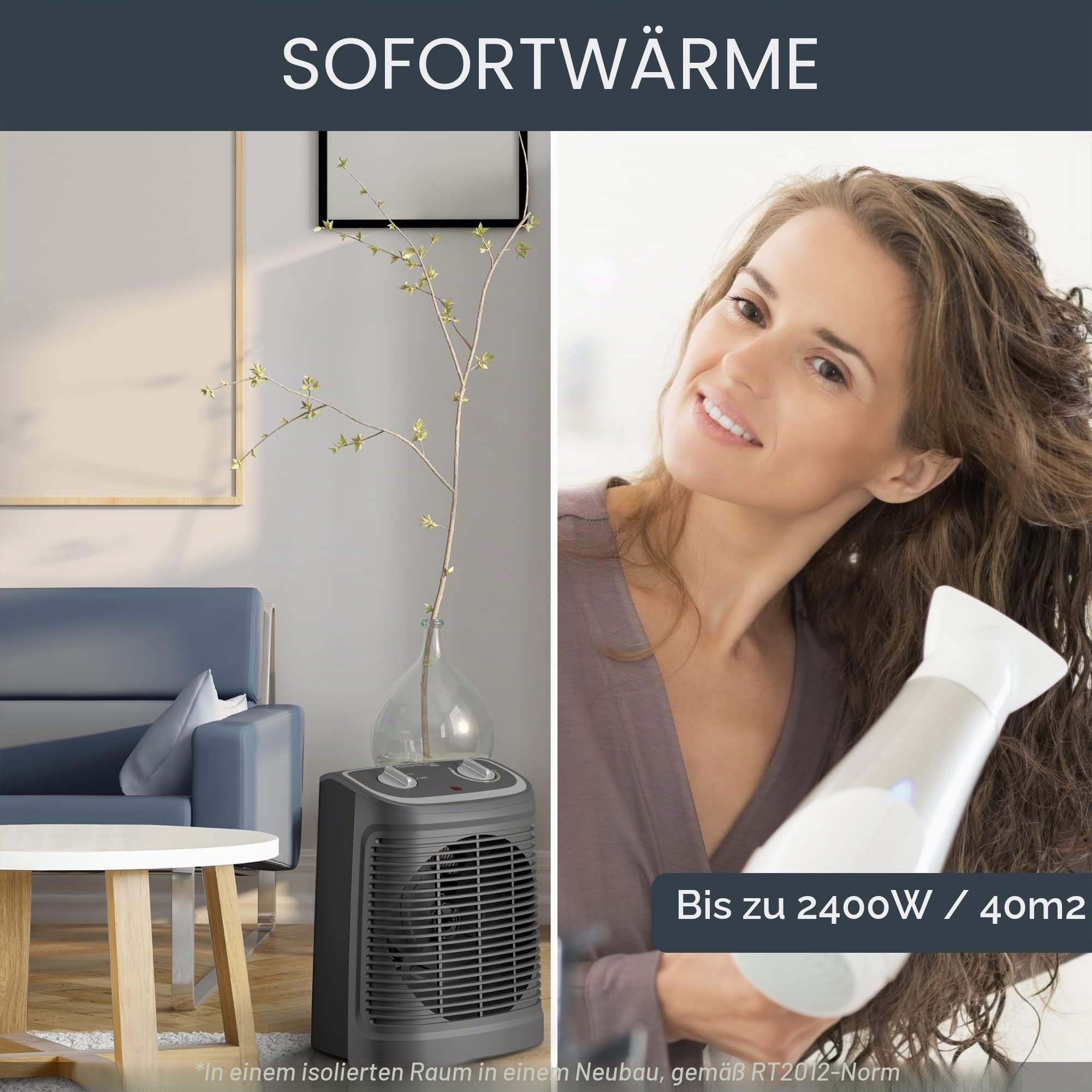 Rowenta SO2330 Instant Comfort | Heizlüfter | Frostschutzautomatik | Silence-Stufe | Compact | 2400 W | schwarz