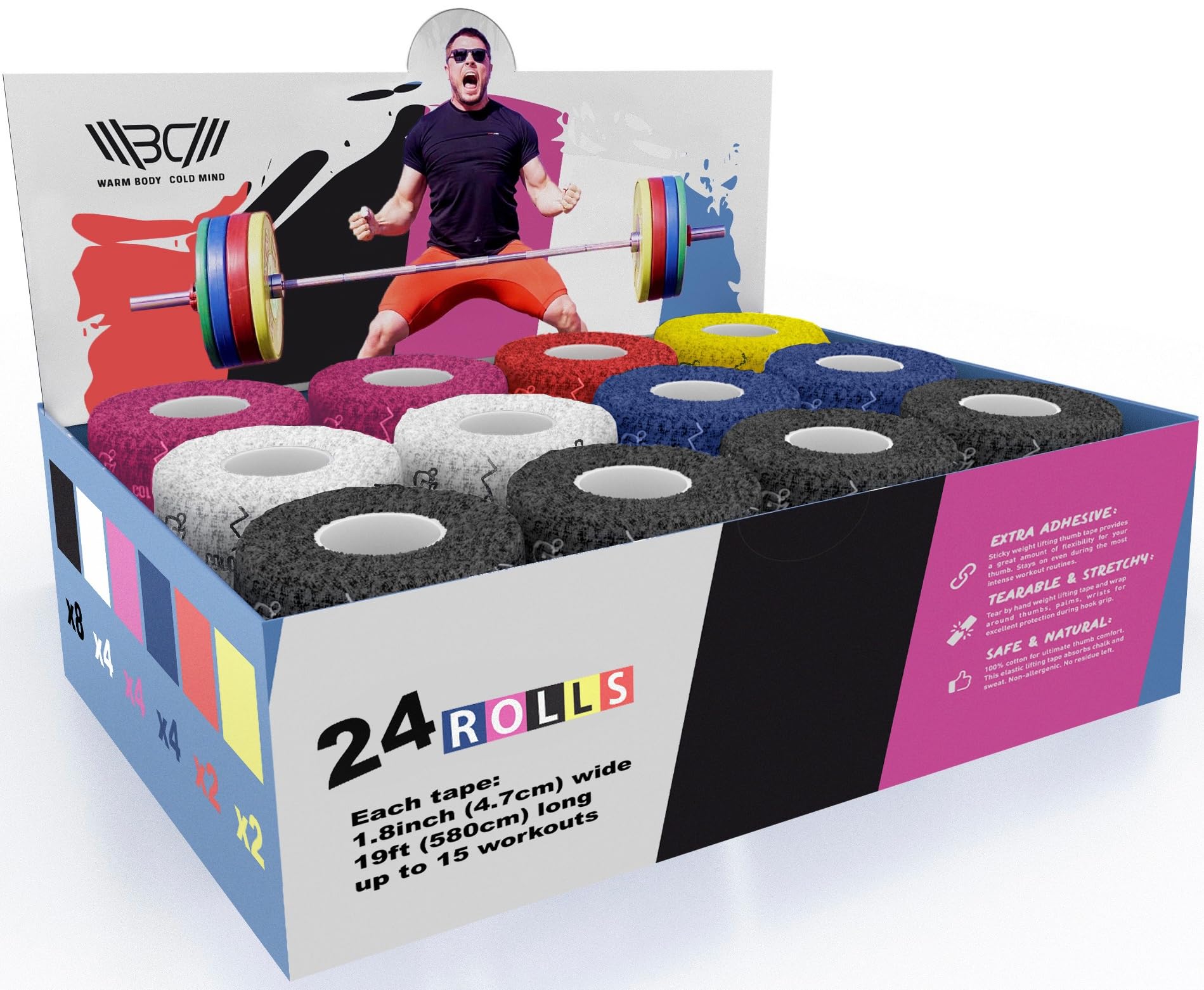 WARM BODY COLD MIND Cinta Weightlifting Dedos para de Levantamiento Pesas - Hook Grip Tape Crossfit, Lifting Thumb Tape