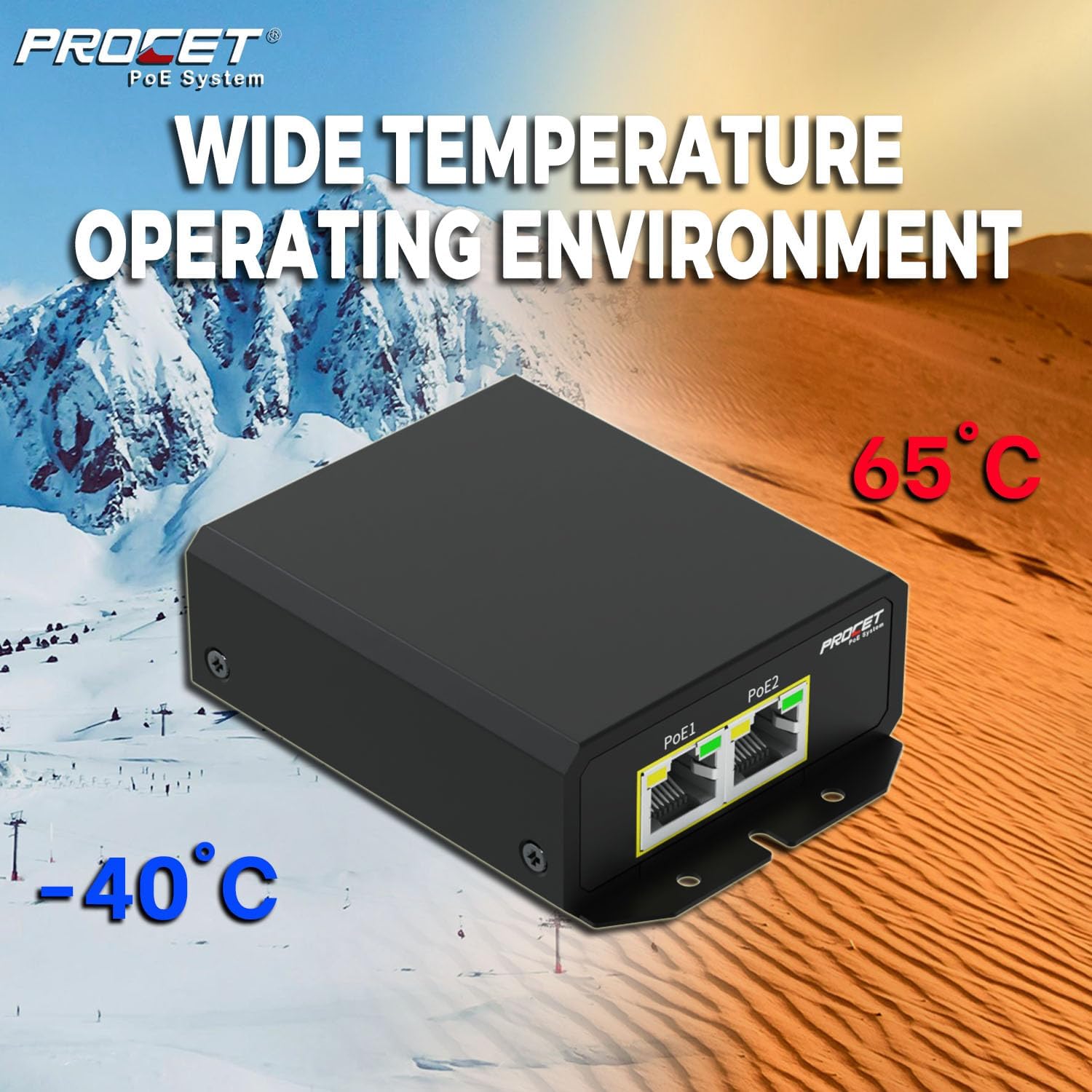 PROCET Gigabit PoE Extender, 1 in 2 Out Ethernet Splitter, 2×IEEE802.3at/PoE+ Output (Total 60W) & 1×IEEE802.3bt/PoE++ Input, 10/100/1000Mbps, IP40, -40°F to 149°F, 6kv Surge Protection, PT-PEX02GB