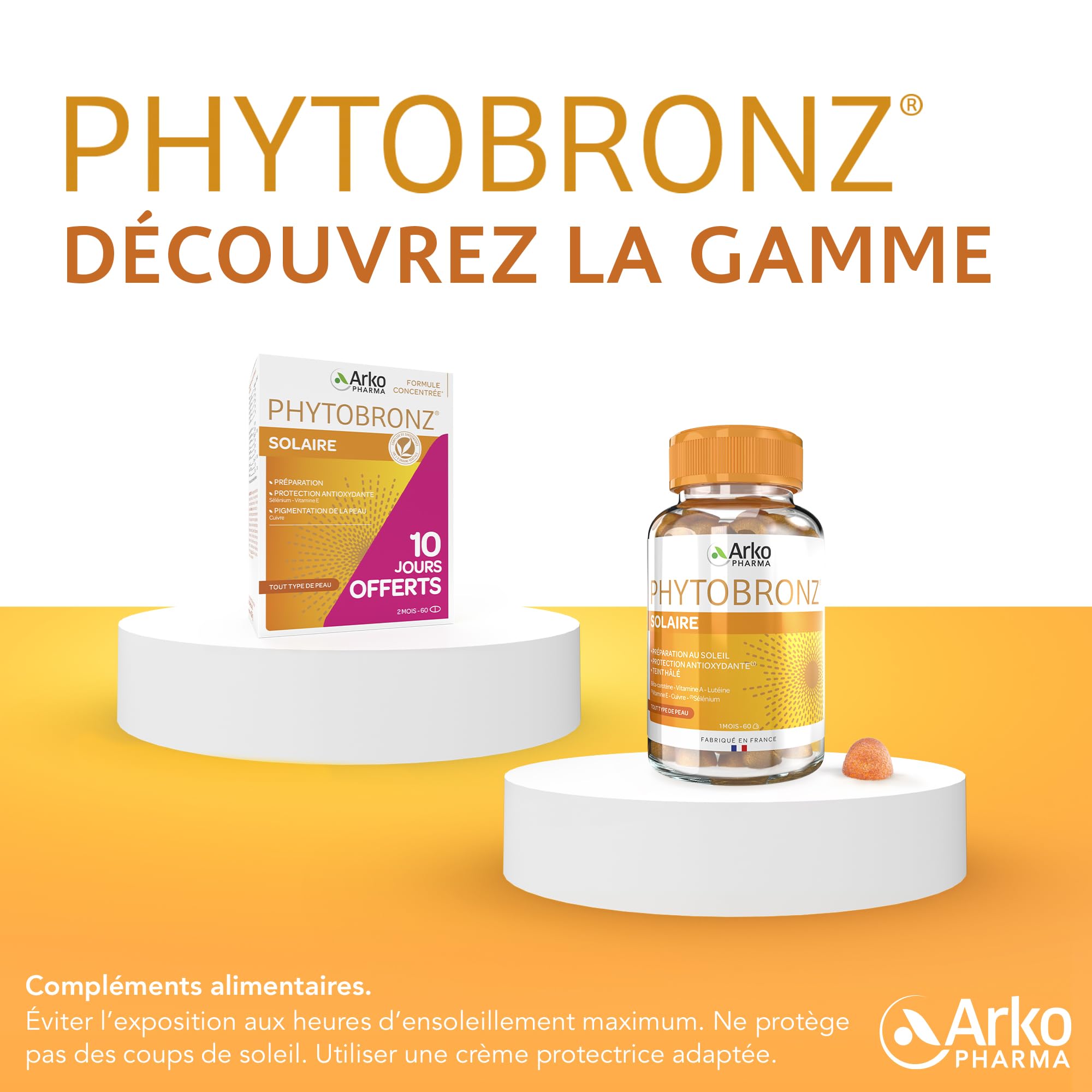 Arkopharma - Phytobronz Solaire | Préparation solaire - Protection antioxydante - Pigmentation de la peau - Peau rayonnante -Formule concentrée| 60 jours - 60 capsules dont 10 jours offerts