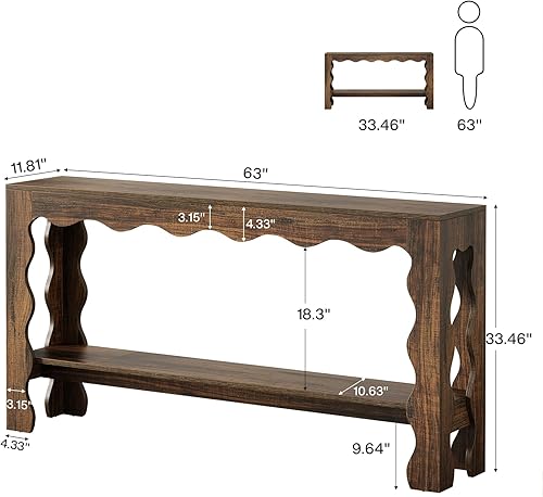 Miniatura 2 de Tribesigns Mesa de entrada de 63 pulgadas, moderna mesa de entrada rústica con borde festoneado y estante de almacenamiento, mesa de sofá larga y