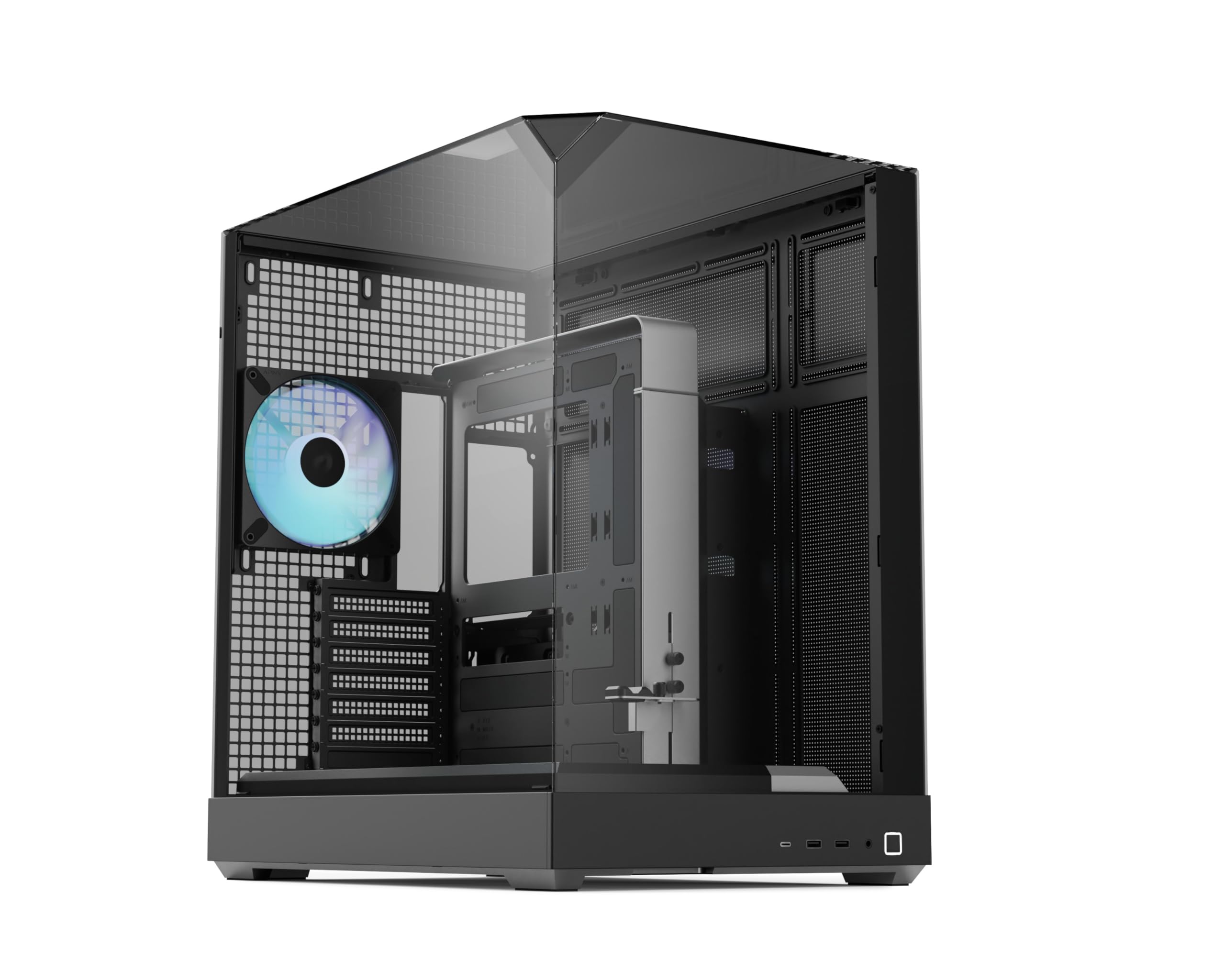 APNX V2 Black ATX Case – X-Pand Flow Dual Airflow, 3-Side Tempered Glass, 360mm AIO & Reverse BTF Motherboard Support, 4×140mm Fans, 160mm Fan Slots,