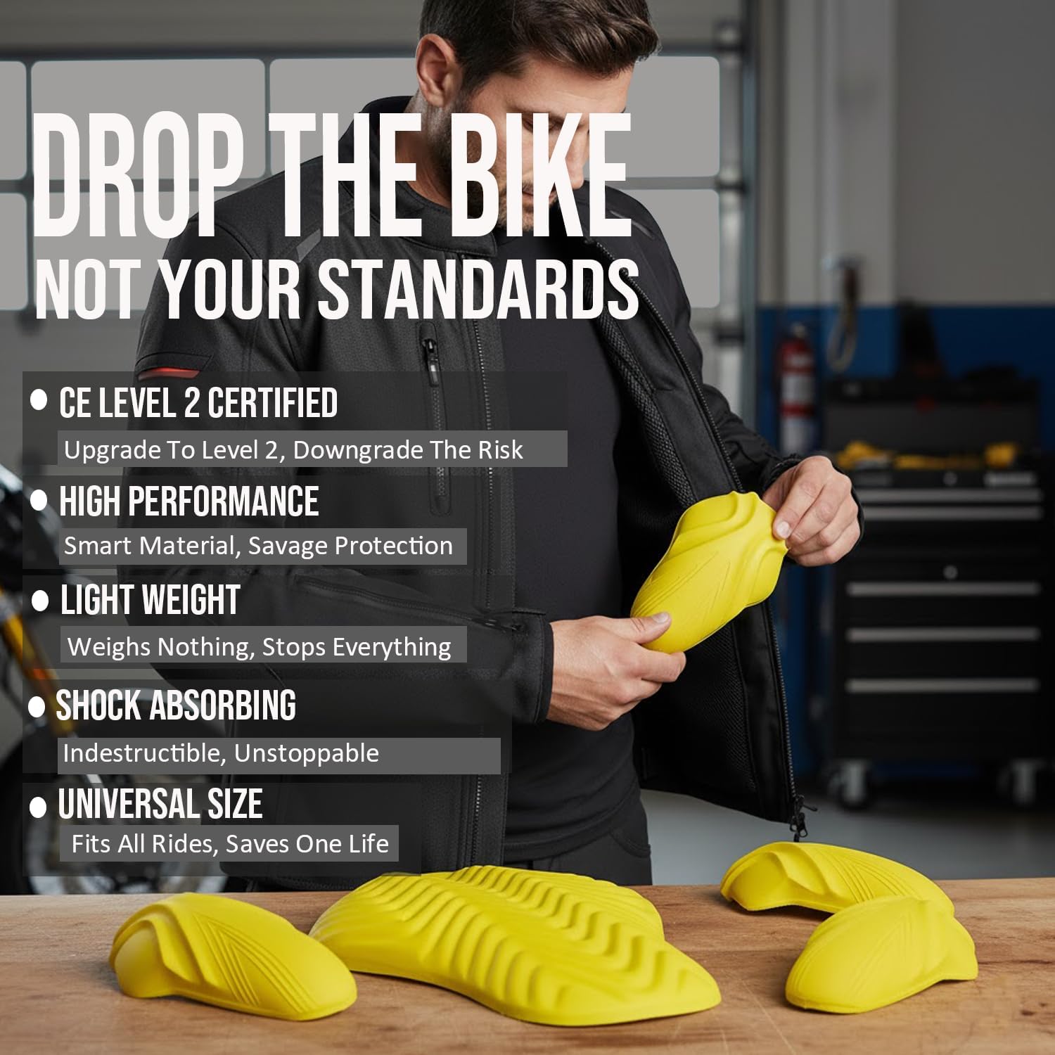 Jackets 4 Bikes CE Level 2 Back, Elbow and Shoulder Certified Armor Pads 5 PC Set, Motorcycle Armor Protector Inserts for Motorcycle Jackets Unisex