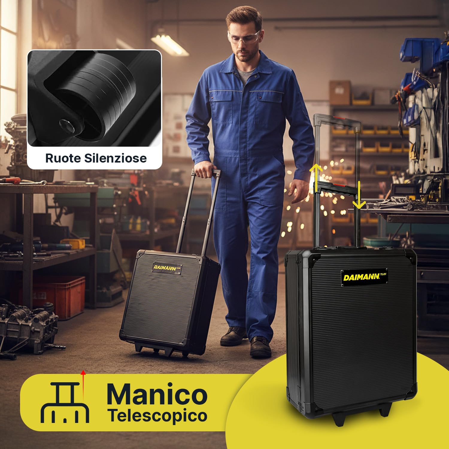 WINTEM - Trolley Porta Attrezzi 699 Pezzi Inclusi, Cassetta Attrezzi Completa, Acciaio Cromo-Vanadio (CR-V), Ruote Silenziate, Manico Telescopico e 4 Vassoi Estraibili, Kit Utensili, Casa e Officina