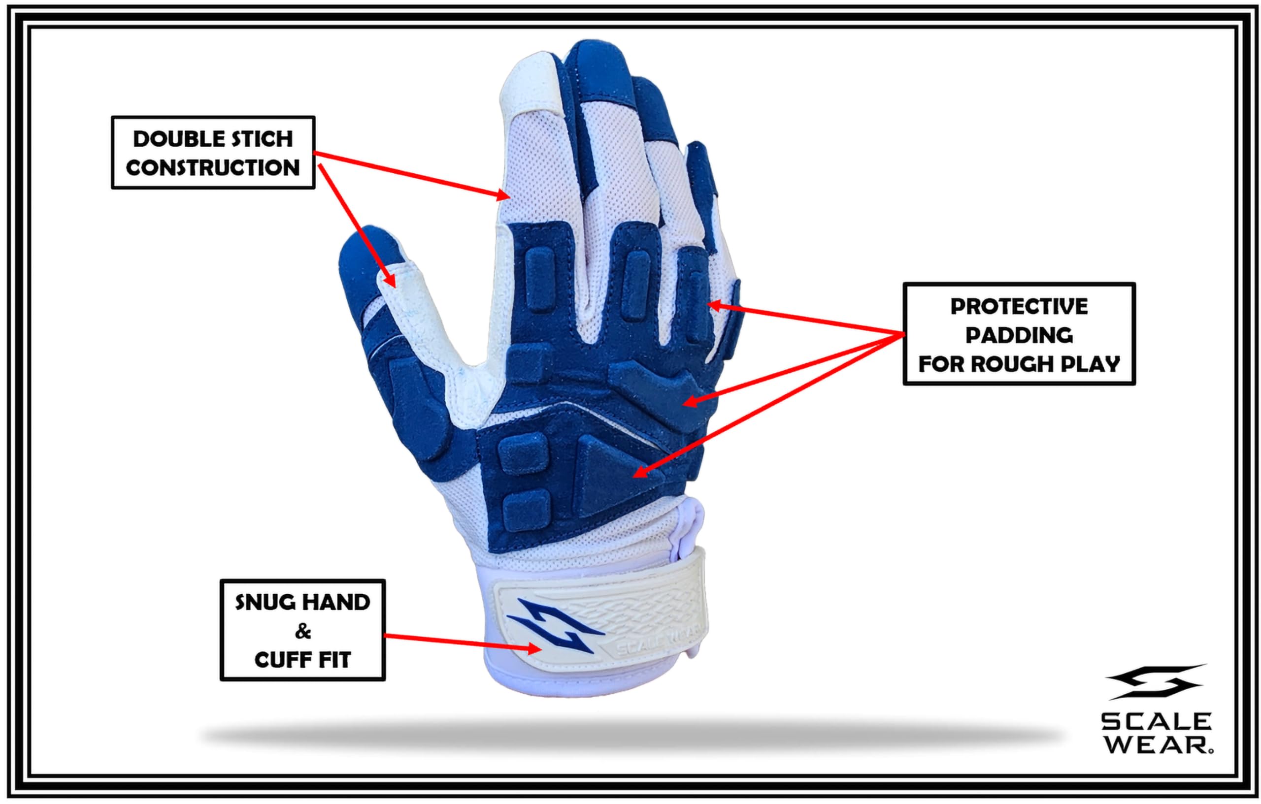 Stealth Football Lineman Gloves White, Battle College Lineman, Be a Villain Not a Joker with Padded Protection, Youth & Kids, Men & Boys, Small to XXL Sizes